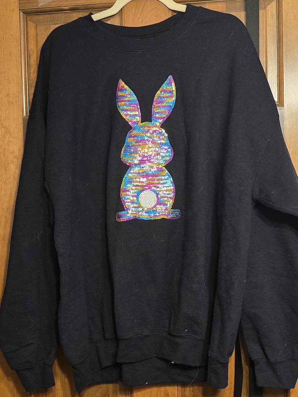 Black Sweatshirt with Iridescent Sequin Bunny